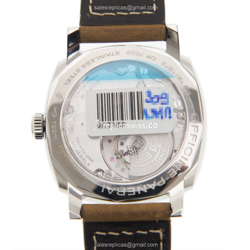 Panerai PAM00655 RADIOMIR Replica - Automatic - Steel Case - White Dial - Brown Cowhide Strap - View 3