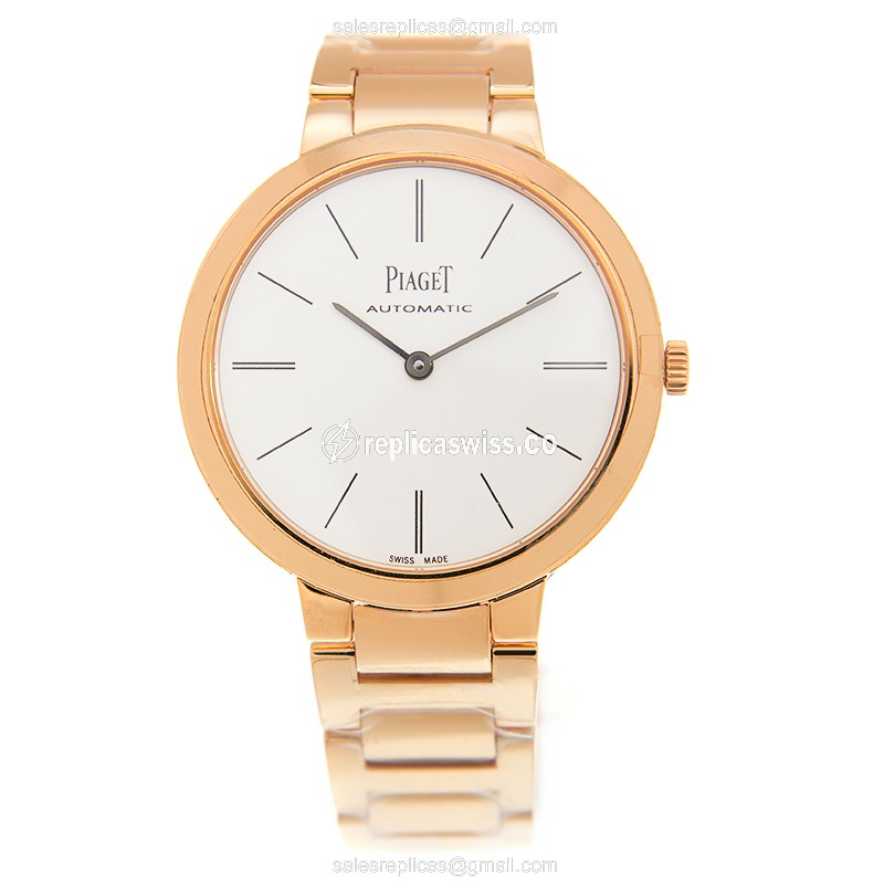 Piaget ALTIPLANO Replica - Automatic 18kt Rose Gold - White Dial, Gold Strap - View 2