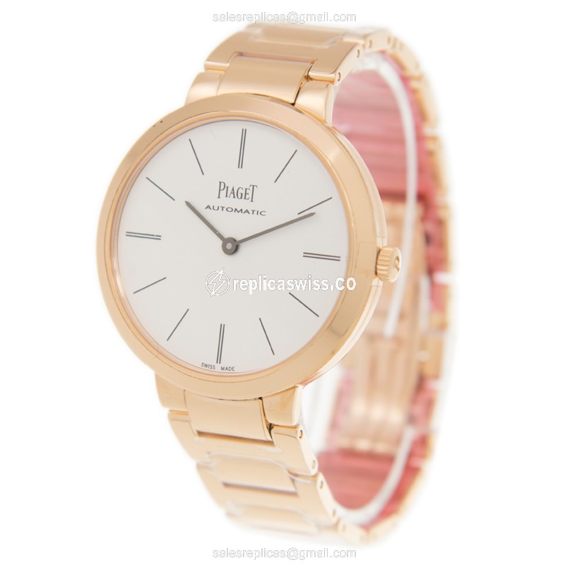 Piaget ALTIPLANO Replica - Automatic 18kt Rose Gold - White Dial, Gold Strap - View 3