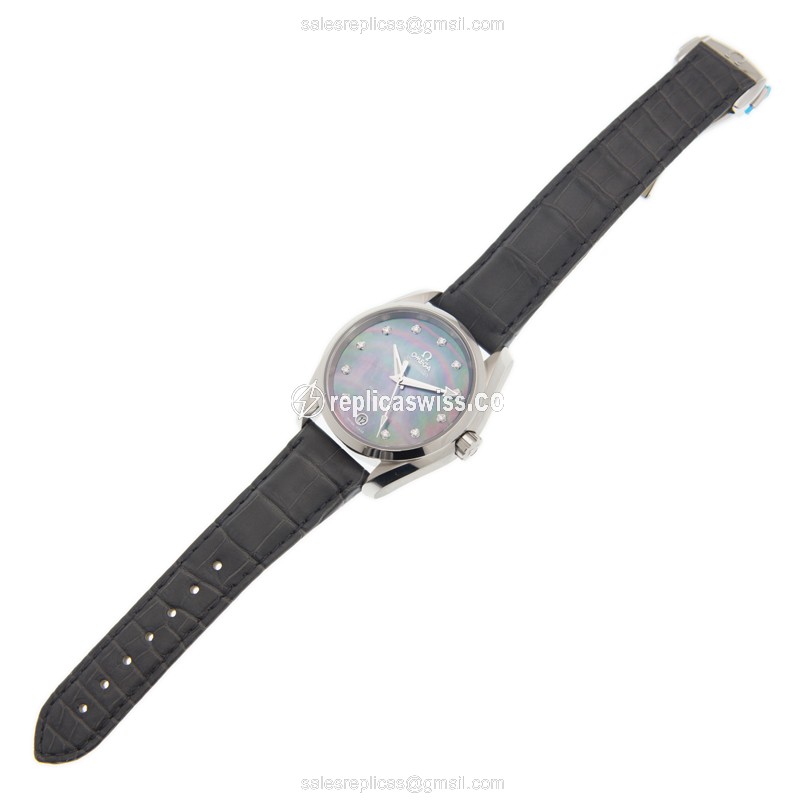Omega Seamaster Replica - Automatic - Steel Case - Black Dial - Grey Leather Strap - View 2