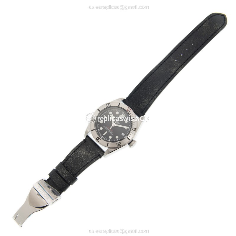 Tudor Black Bay Replica - Automatic - Stainless Steel - Black - Leather Strap - View 2