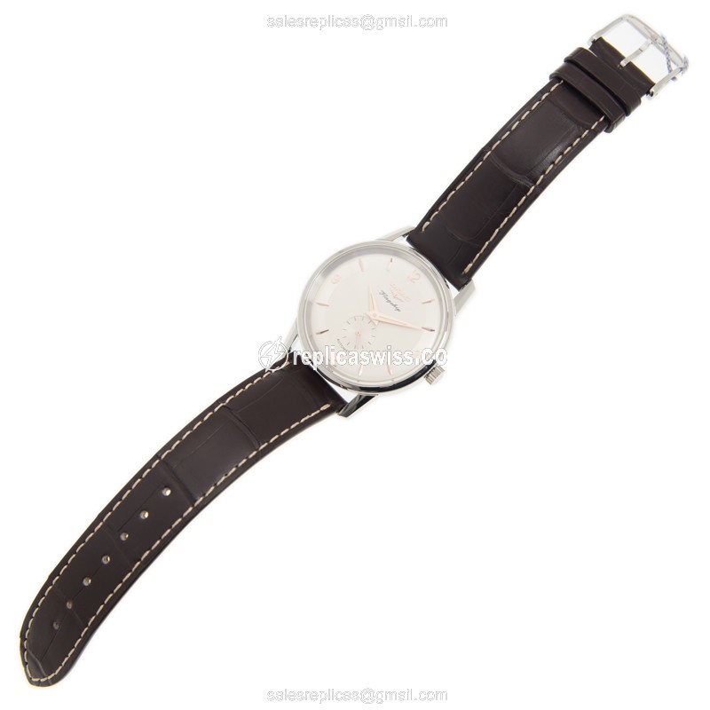 Longines Flagship Replica - Automatic - Stainless Steel - Silver Dial - Brown Leather Strap - View 2