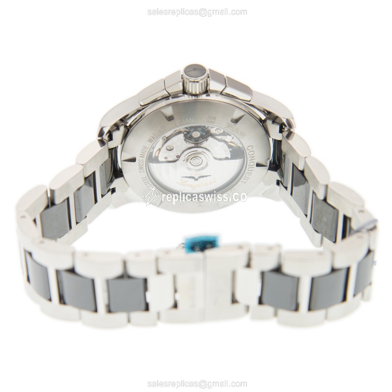 Longines Conquest Replica - Automatic - Ceramic Case - Black Dial - Silver Steel Strap - View 4