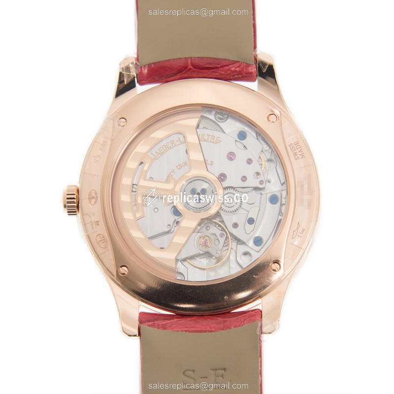 Jaeger-Lecoultre Q1252501 Replica - Ultra Thin - Automatic - 18kt Rose Gold - Diamond - White Dial - Red Leather Strap - View 3