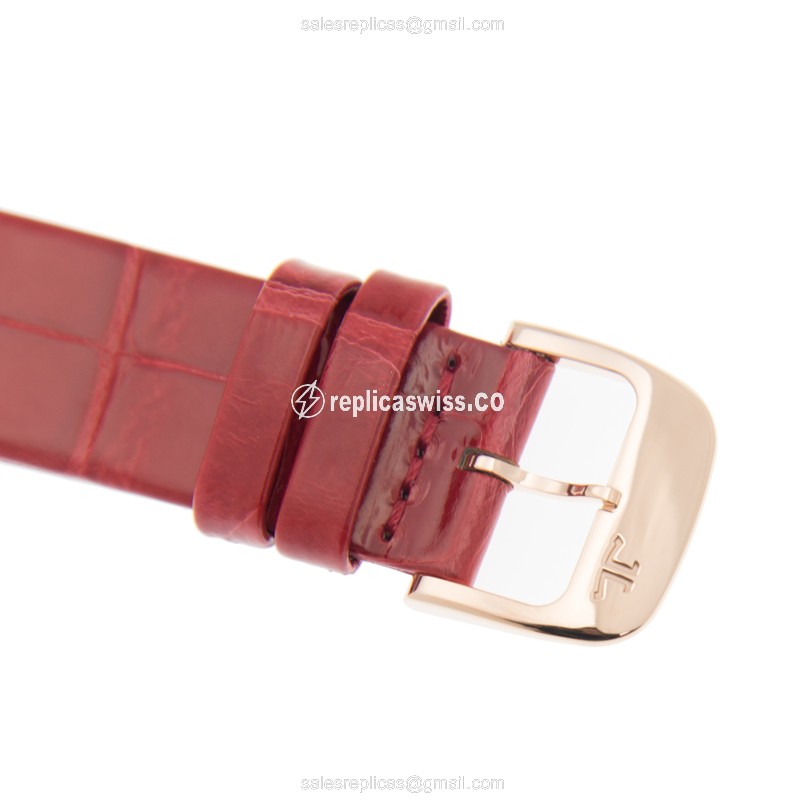 Jaeger-Lecoultre Q1252501 Replica - Ultra Thin - Automatic - 18kt Rose Gold - Diamond - White Dial - Red Leather Strap - View 4