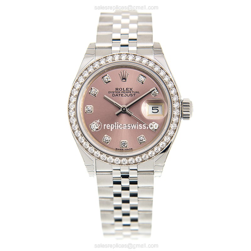 Rolex Lady Datejust Replica - 18kt White Gold - Pink Dial, Automatic - Steel & Diamond Clasp - View 2