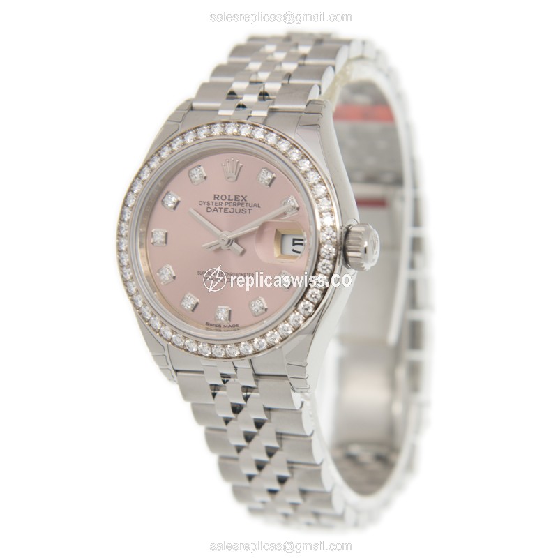 Rolex Lady Datejust Replica - 18kt White Gold - Pink Dial, Automatic - Steel & Diamond Clasp - View 3