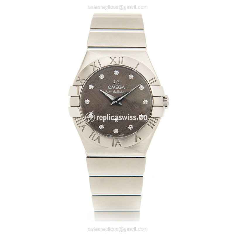 Omega Constellation Replica - Quartz - Dark Grey Dial, Silver Steel Clasp & Strap - View 2