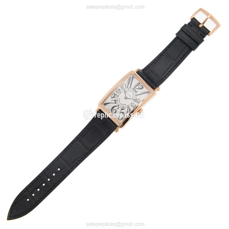 Franck Muller 952 QZ Replica - Quartz - 18kt Rose Gold Case - Silver Dial - Brown Alligator Strap - View 2