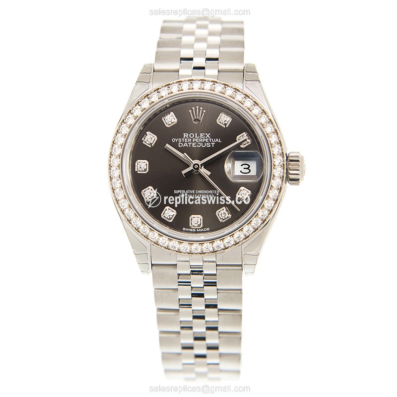 Rolex Datejust Replica - Automatic - White Gold - Diamond Accents - Silver Case - View 2