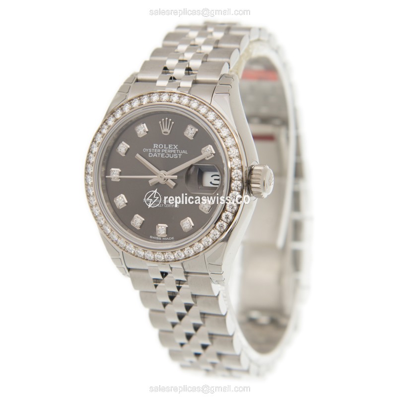 Rolex Datejust Replica - Automatic - White Gold - Diamond Accents - Silver Case - View 3