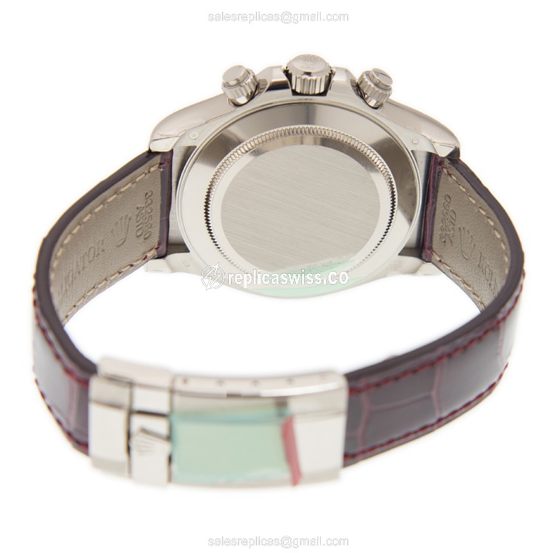 Rolex Daytona Replica - Automatic 18kt Gold - Silver Dial - Red Alligator Strap - View 4