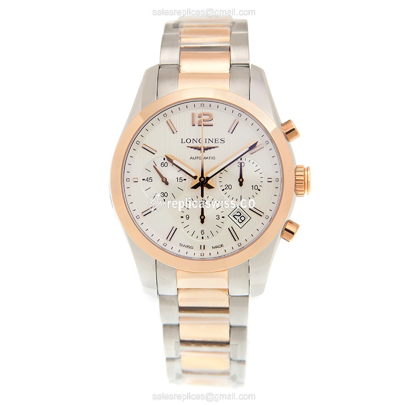 Longines Conquest Replica - Automatic - 18kt Rose Gold/Steel Case - White Dial - View 2