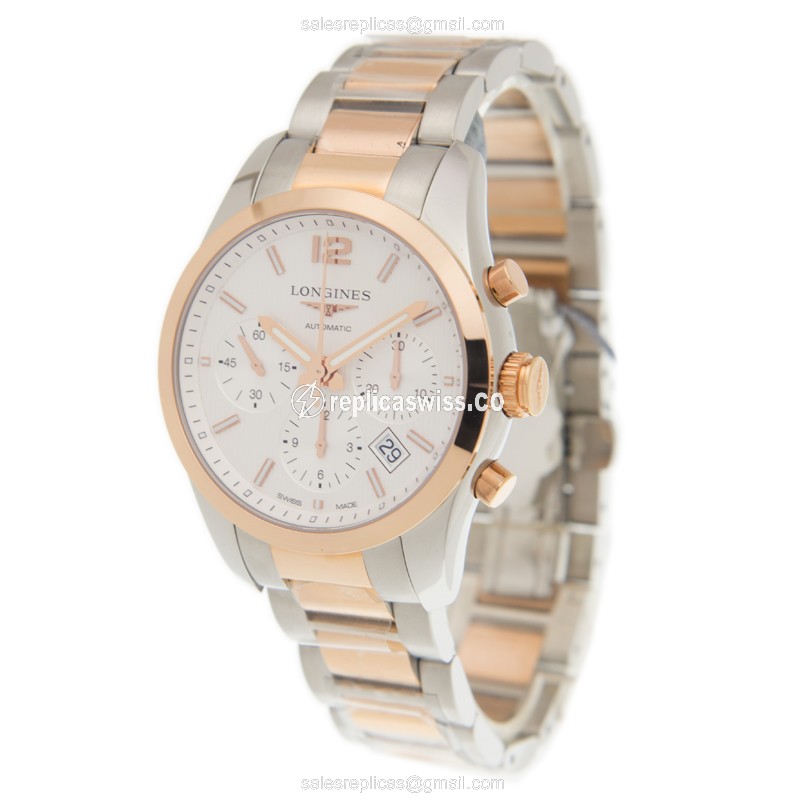 Longines Conquest Replica - Automatic - 18kt Rose Gold/Steel Case - White Dial - View 3
