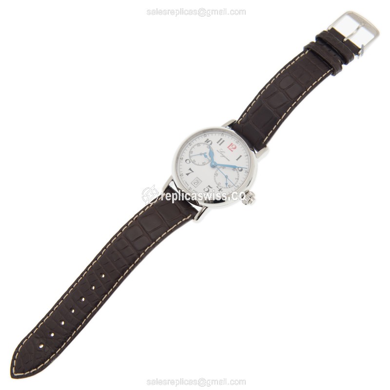 Longines L2.755.4.23.3 Replica - Automatic - Steel Case - White Dial, Brown Alligator Strap - View 2