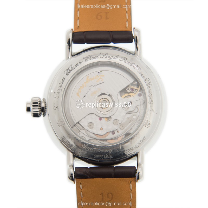 Longines L2.755.4.23.3 Replica - Automatic - Steel Case - White Dial, Brown Alligator Strap - View 3