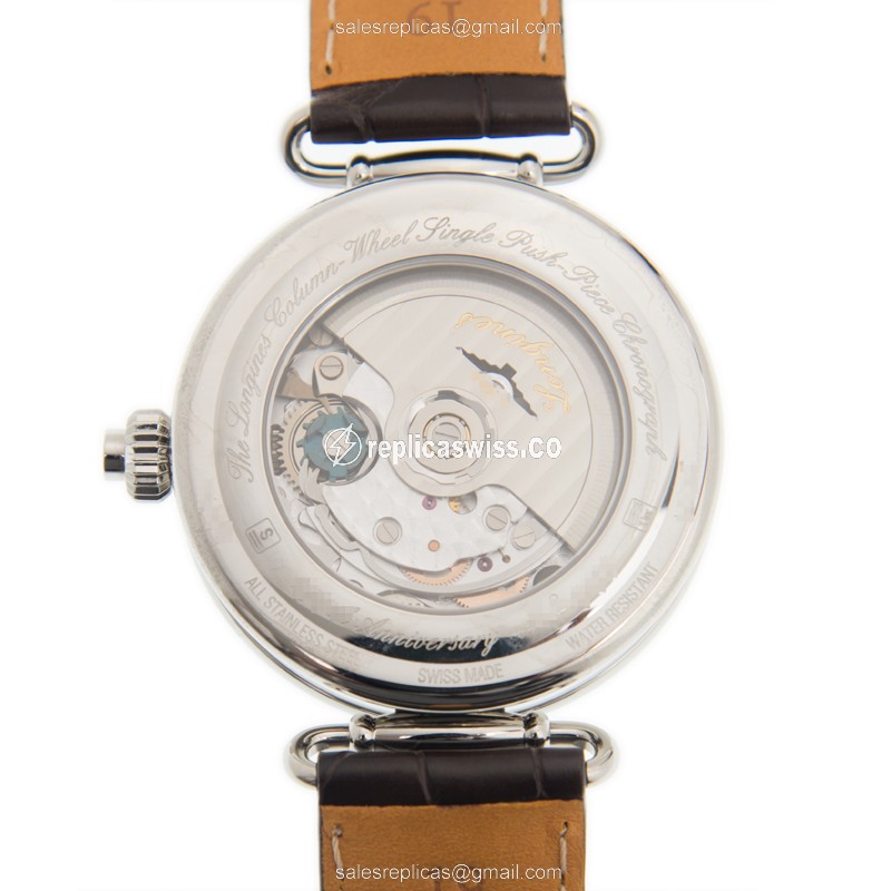 Longines Heritage Replica - Automatic - Stainless Steel - White Dial, Black Alligator Strap - View 3
