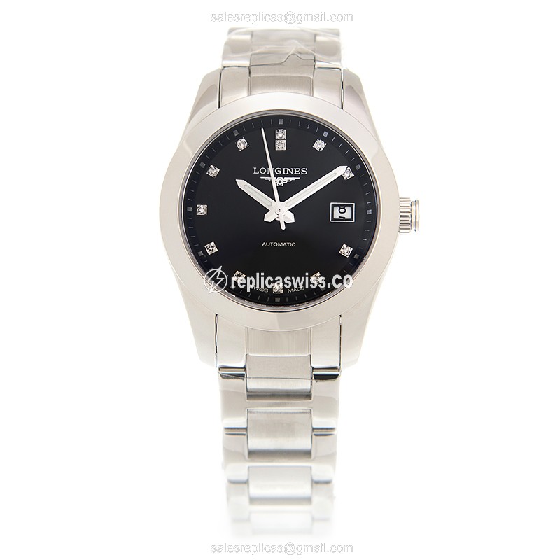 Longines Conquest Classic Replica - Automatic, Steel Case, Black Dial on Silver Strap - View 2