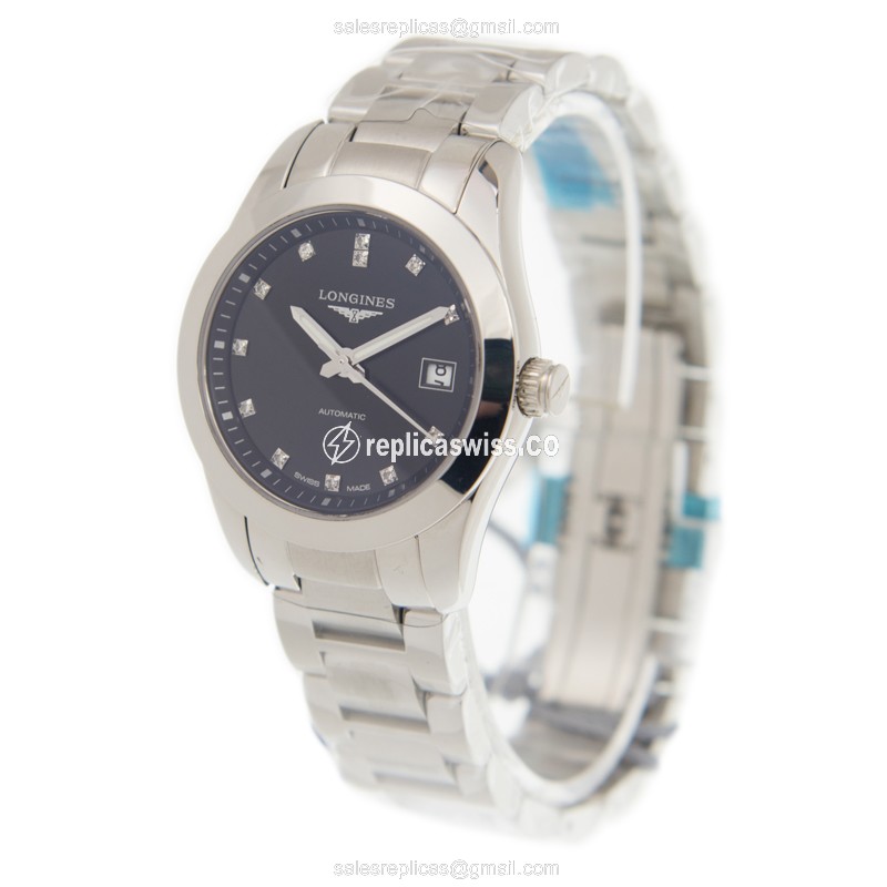 Longines Conquest Classic Replica - Automatic, Steel Case, Black Dial on Silver Strap - View 3