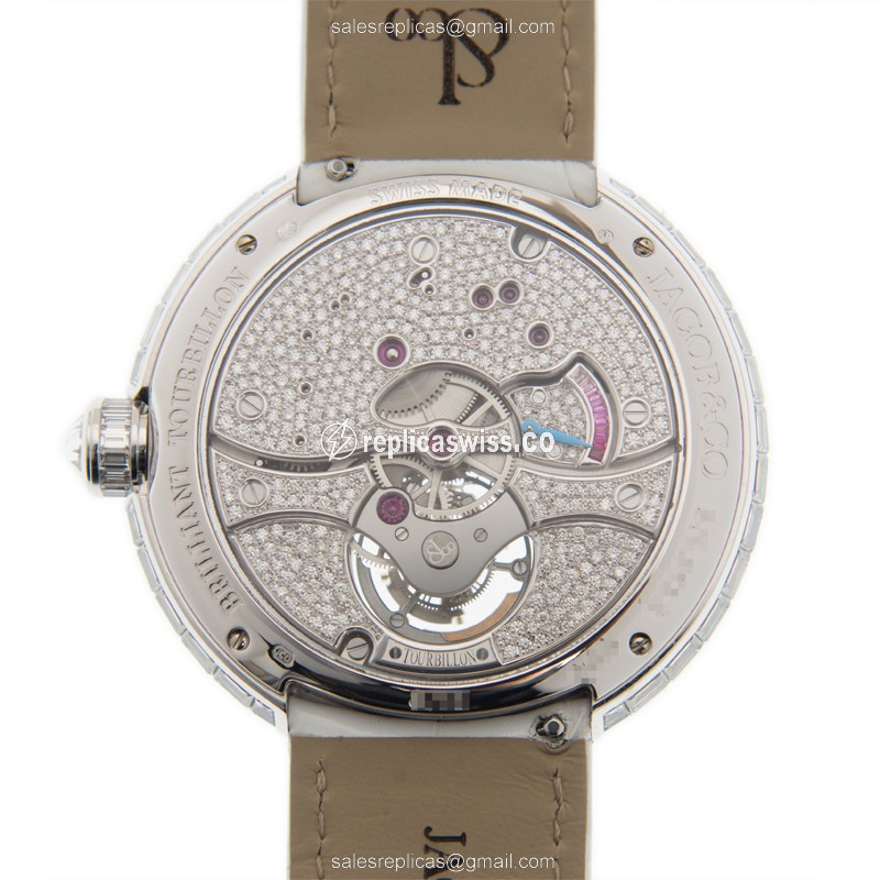 Jacob & Co BT543.30.BD.BD.B BRILLIANT - Manual Wind - 18kt White Gold - Diamond - Silver Dial - Leather Strap - White - View 3