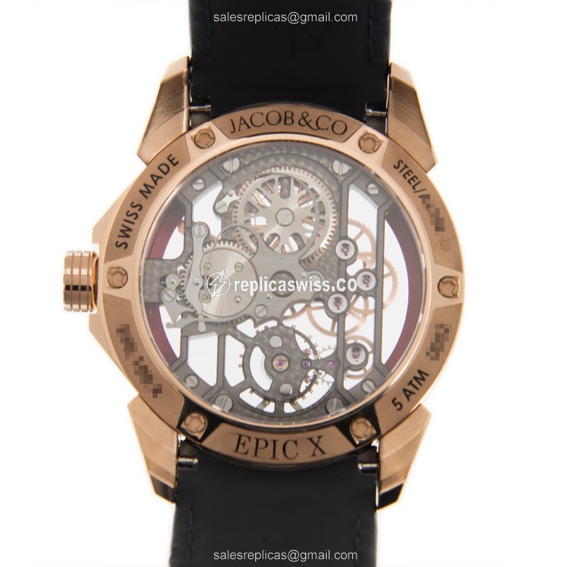Jacob & Co EX100.40.LD.OP.A Replica - Manual Wind - 18kt Rose Gold & Steel Case - Skull Dial - View 3