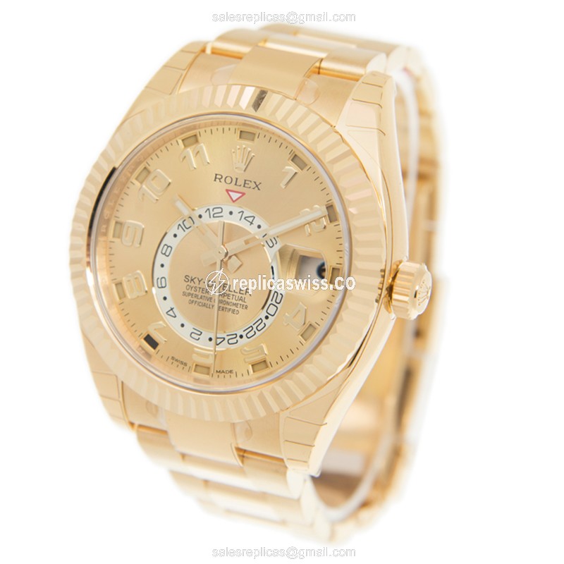 Rolex 326938 Replica - Sky-Dweller - Automatic - 18kt Gold Case, Gold Dial - View 3