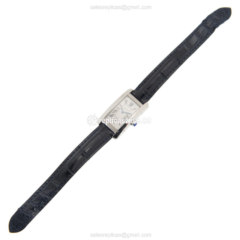 Cartier WSTA0016 TANK Replica - Quartz - Steel Case - Silver Dial - Blue Alligator Strap - View 2