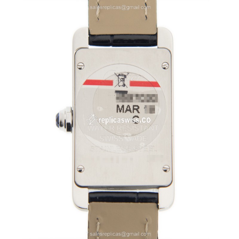 Cartier WSTA0016 TANK Replica - Quartz - Steel Case - Silver Dial - Blue Alligator Strap - View 3