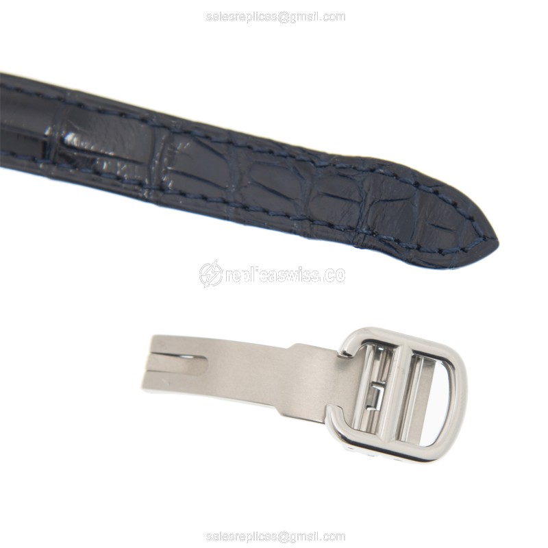 Cartier WSTA0016 TANK Replica - Quartz - Steel Case - Silver Dial - Blue Alligator Strap - View 4