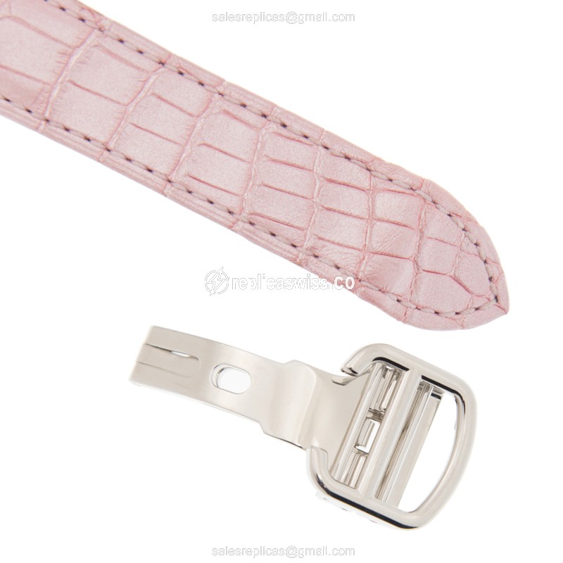 Cartier Ballon Bleu Replica - Automatic - 18kt White Gold - Diamond - White Dial - Pink Alligator Strap - View 2