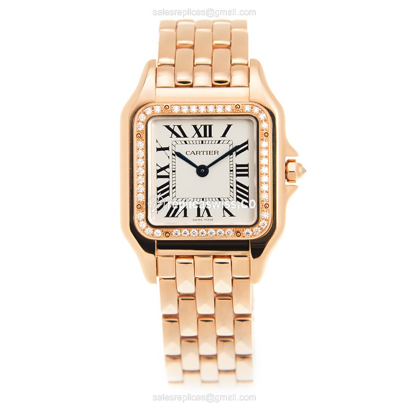 Cartier WJPN0009 Replica - Quartz - 18kt Rose Gold Case - Diamond Dial - Gold Strap - View 2