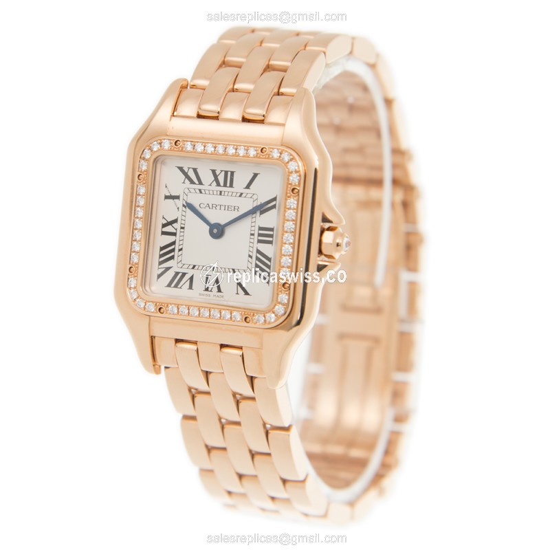 Cartier WJPN0009 Replica - Quartz - 18kt Rose Gold Case - Diamond Dial - Gold Strap - View 3