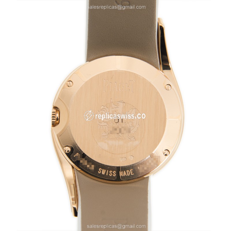 Piaget Limelight Replica - Quartz - 18kt Rose Gold - Diamond Accents - White Dial - Satin White Strap - Buckle Clasp - View 3