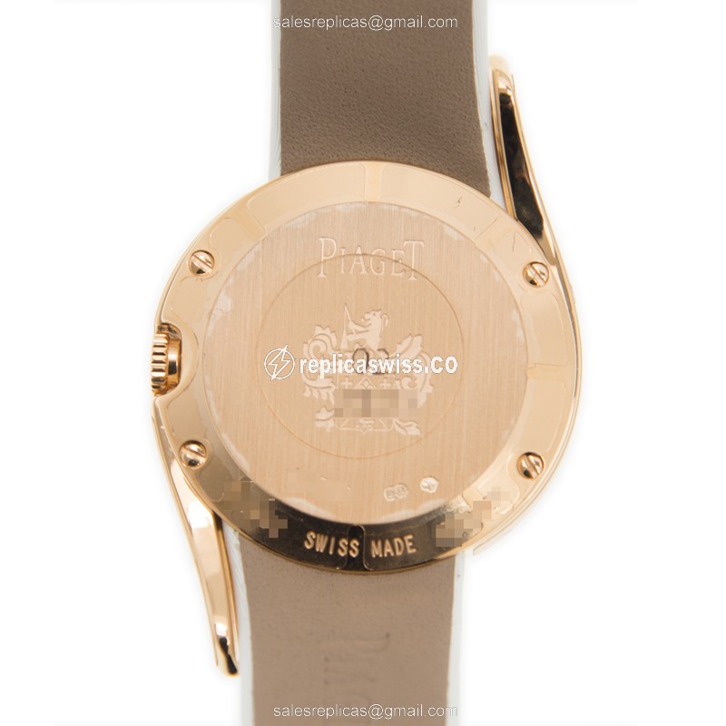 Piaget Limelight Replica - Quartz - 18kt Rose Gold - Diamond - White Dial - Satin White Strap - Buckle Clasp - View 3