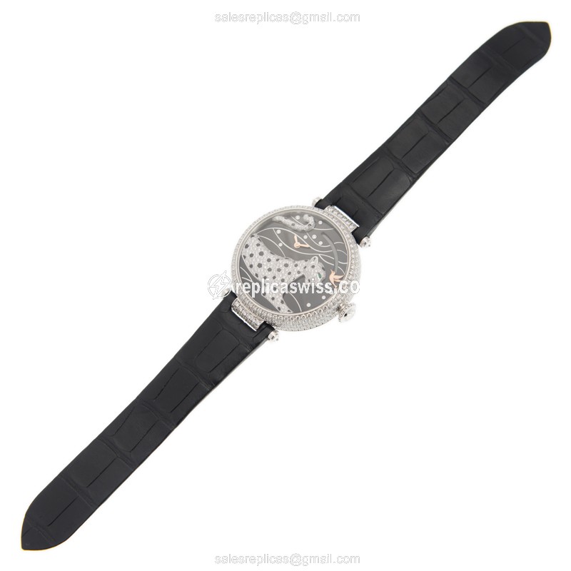 Cartier HPI00776 PANTHeRE Replica - Manual - 18kt White Gold - Diamond - Black Dial - Leather Strap - View 2