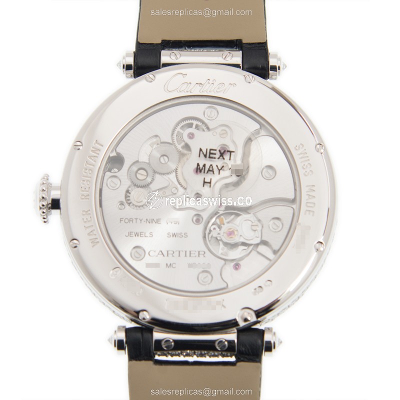 Cartier HPI00776 PANTHeRE Replica - Manual - 18kt White Gold - Diamond - Black Dial - Leather Strap - View 3