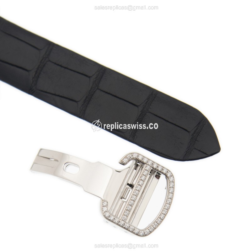 Cartier HPI00776 PANTHeRE Replica - Manual - 18kt White Gold - Diamond - Black Dial - Leather Strap - View 4