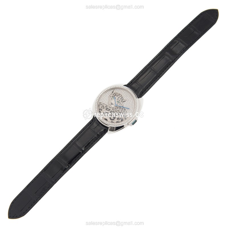 Cartier HPI01017 CLe DE CARTIER - Automatic - 18kt White Gold - Diamond - Silver Dial - Black Alligator Strap - View 2