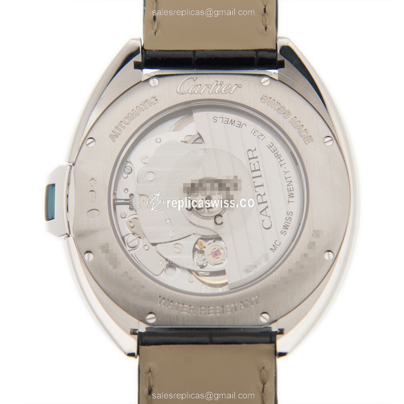 Cartier HPI01017 CLe DE CARTIER - Automatic - 18kt White Gold - Diamond - Silver Dial - Black Alligator Strap - View 3