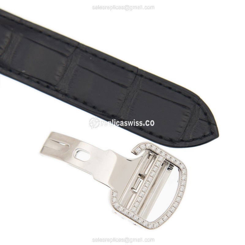 Cartier HPI01017 CLe DE CARTIER - Automatic - 18kt White Gold - Diamond - Silver Dial - Black Alligator Strap - View 4