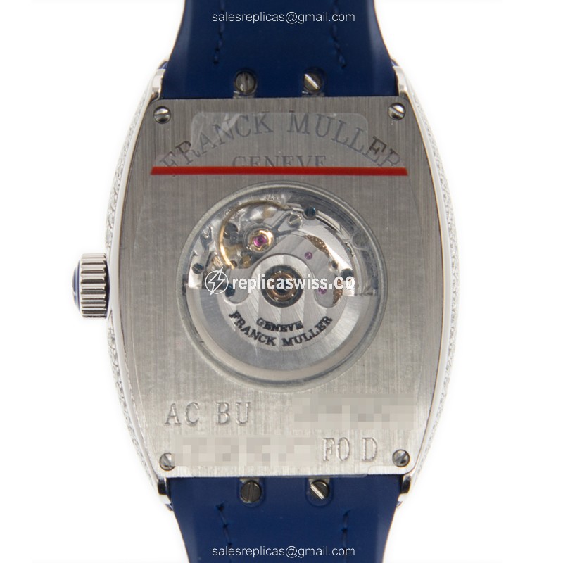 Franck Muller V 32 SC AT FO D AC.BU Vanguard - Automatic - Diamond Case - White Dial, Blue Alligator Strap - View 3
