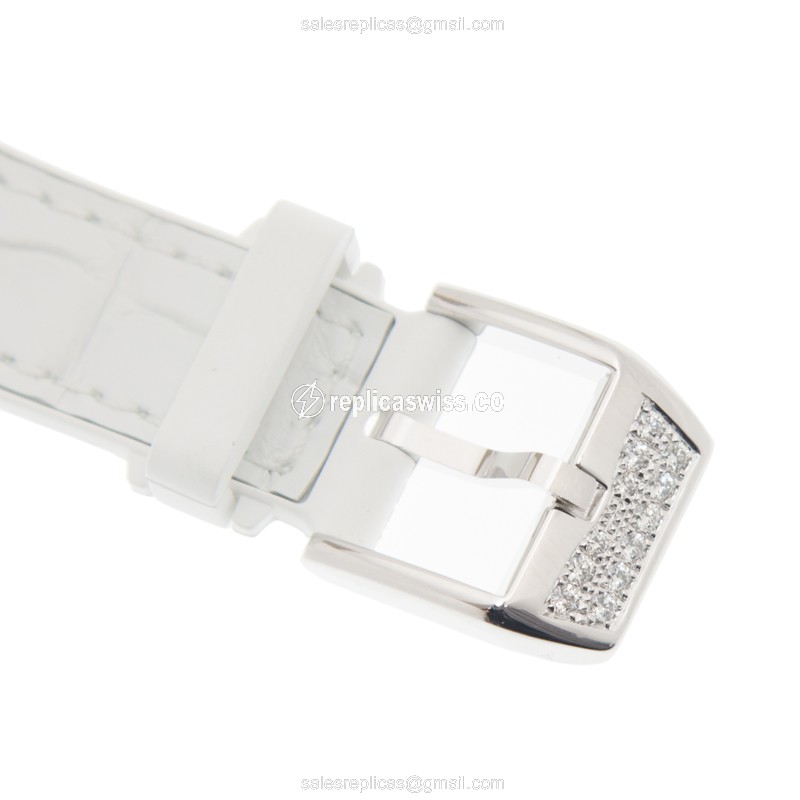 Franck Muller V32 SC AT FO D - Automatic - Stainless Steel & Diamond Case - White Dial - Alligator White Strap - View 4