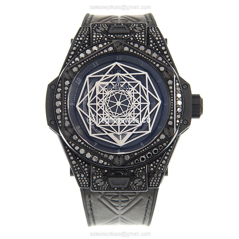 Hublot BIG BANG Replica - Automatic - Black Dial - Stainless Steel - Rubber Strap - View 2
