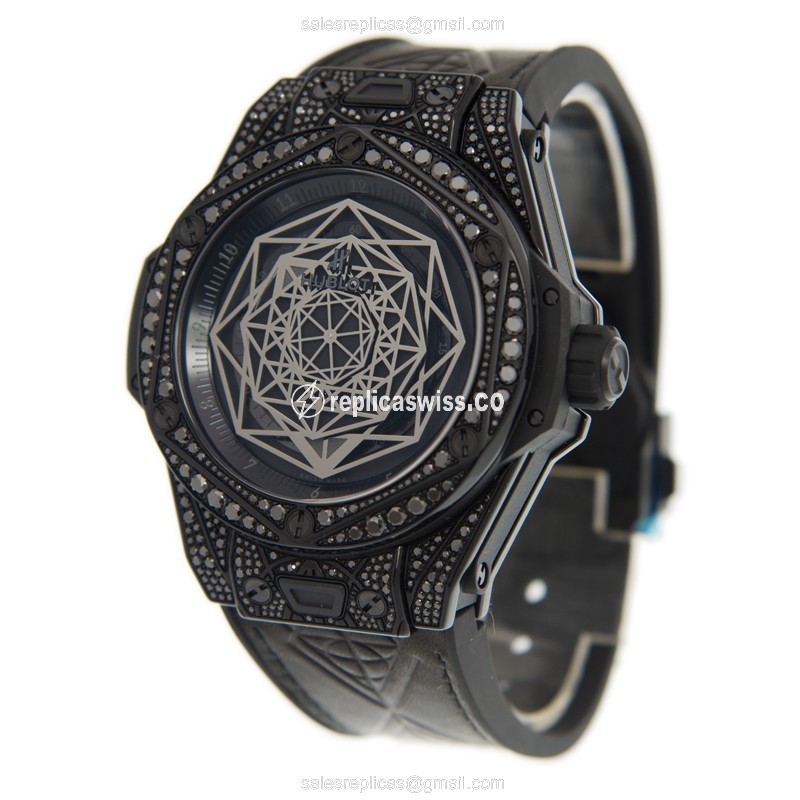 Hublot BIG BANG Replica - Automatic - Black Dial - Stainless Steel - Rubber Strap - View 3