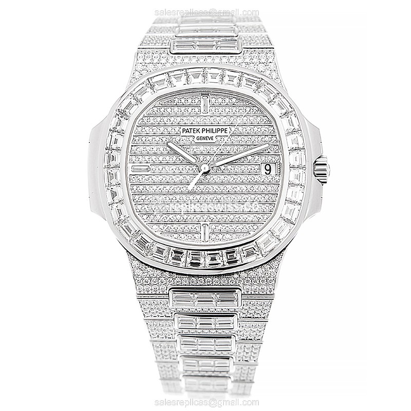 Patek Philippe 5719/10G-010 Replica - Automatic - White Gold - Silver Dial - Diamond bezel - 36mm - View 2