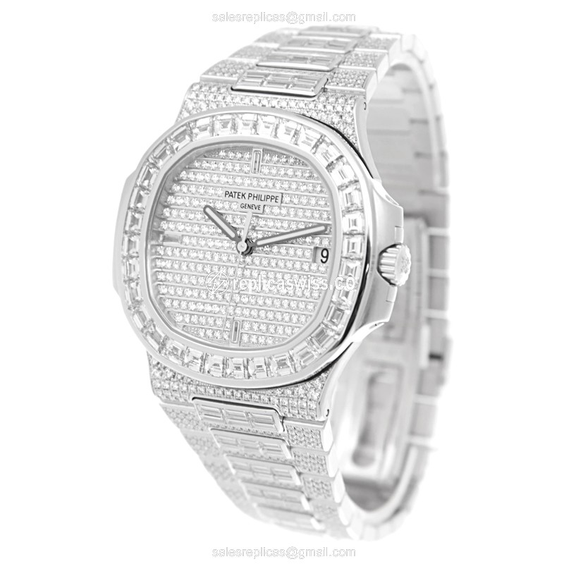 Patek Philippe 5719/10G-010 Replica - Automatic - White Gold - Silver Dial - Diamond bezel - 36mm - View 3