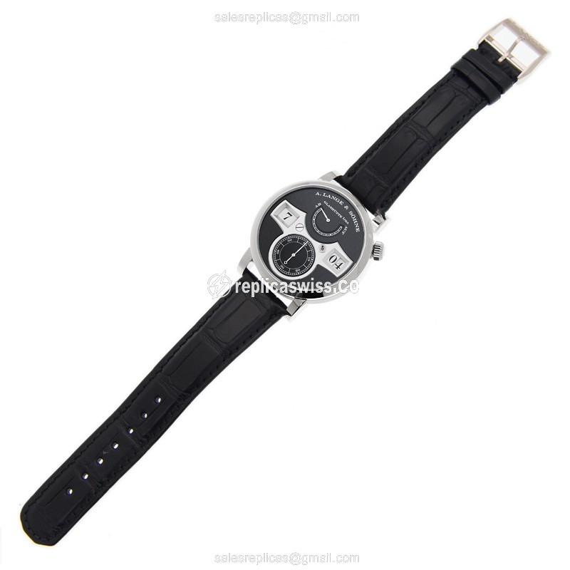 A Lange & Sohne 140.029 Replica - Automatic - 18kt Gold - Black Dial - Alligator Black Strap - View 2