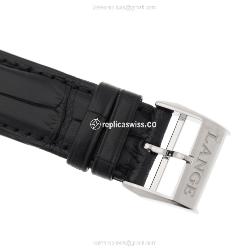 A Lange & Sohne 140.029 Replica - Automatic - 18kt Gold - Black Dial - Alligator Black Strap - View 4