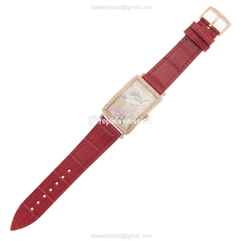 Franck Muller 952 QZ REL 8CD MOP RS D 1R5N LONG ISLAND - Quartz - 18kt Rose Gold - Diamonds - White Dial, Buckle Clasp - View 2
