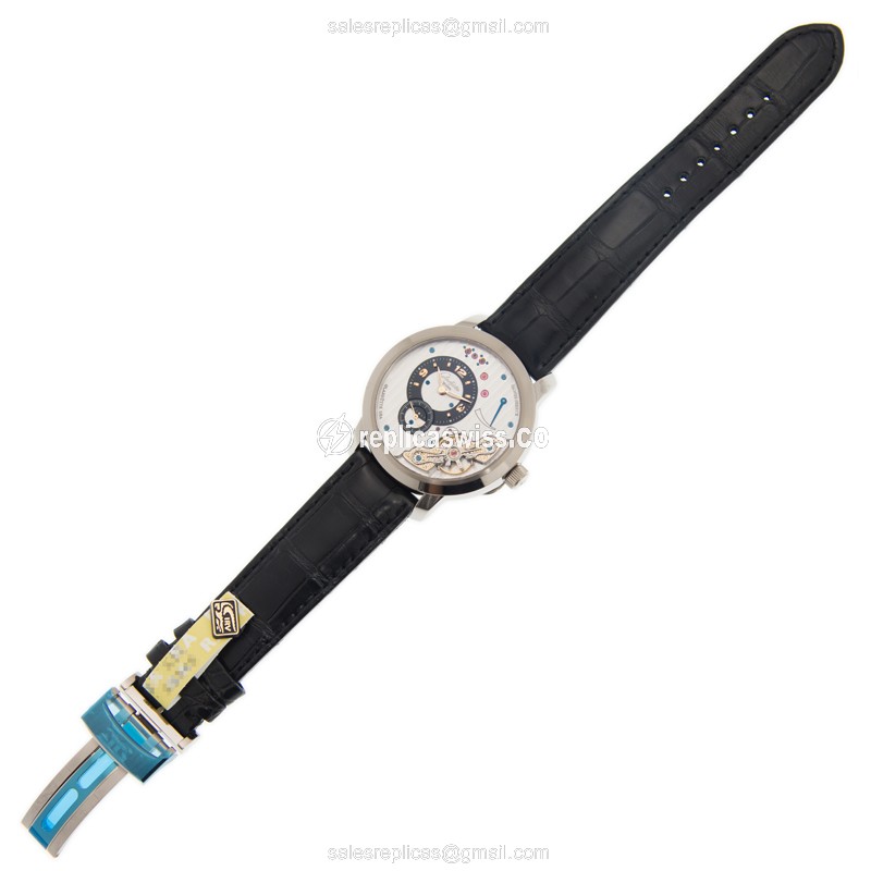Glashutte PANO Replica - Manual Wind - 18kt White Gold - Silver Dial - Black Alligator Strap - View 2